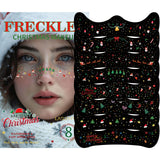 8 Pcs Christmas Face Temporary Tattoos, Ren Green and White Glitter Freckles Face Tattoo for Kids and Women, Waterproof Christma