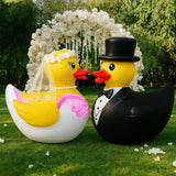 Hungdao 2 Pcs 4 ft Wedding Duck Floatie Inflatable Pool Floats Large Bride Groom Rubber Duck for Wedding Bridal Bachelorette Par