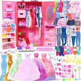 127pcs Doll Clothes Accessories and Closet for 11.5 inch Girl Doll,Dollhouse Wardrobe Storage Fashion Dress Gowns Outfits Swimsu
