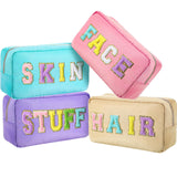 Remerry 4 Pcs Makeup Bag Travel Cosmetic Bag Organization Chenille Letter Toiletries Stuff Pouch Preppy Waterproof Gift for Wome