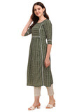 Nainvish Women'S Cotton Blend Straight Round Neck Printed Kurta With Pant (Sd210_Kb-Xxl_Dark Green)