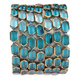 DADIFEN Glass Octagon Beads Lake Blue 6x9mm 28pcs Rectangle Golden Edge Crystal Loose Beads for DIY Craft Jewelry Making