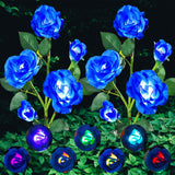 ANGMLN 2 Pack Solar Garden Lights, Solar Flower Lights Outdoor Waterproof with 10 Head Blue Rose 7-Color Changing Landscape Ligh