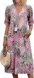 LIZALIG Women's V Neck Floral Sleep Dress - Short Sleeve Mid-Length Casual Comfortable Nightie with Pockets, XX-Large