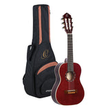 Ortega Guitars 6 String Family Series 1/4 Size Nylon Classical Guitar W/Bag, Right, Spruce Top-Wine Red-Gloss, (R121-1/4Wr)