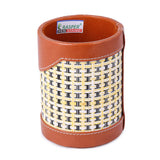 Rasper Brown Mat Leather Pen Holder For Office Table Stylish Round Pen Pencil Holder Desk Organizer Multipurpose Pen Stand Holde