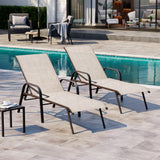 Crestlive Products Outdoor Chaise Lounge Chair with Armrests, Adjustable Five-Position and Full Flat Pool Recliner for Patio, De