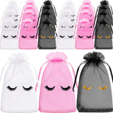 Reginary 100 Pcs Eyelash Aftercare Bags Eye Lash Print Makeup Bags Empty Beauty Gift Women Drawstring Cosmetic Organza Pouch for
