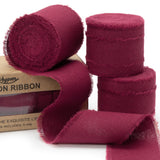 Keypan Burgundy Ribbon 1-1/2 x 15 Yards Handmade Cotton Frayed Fringe Fabric Ribbons for Crafts Flower Bouquets Wedding Baby Sho