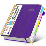Hardcover Spiral Notebook Journal 8.5 x 11 Leather 5 Subject Notebook with Removable Dividers Tabs, 300 Pages Organizer Notebook