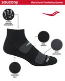 Saucony Men'S Rundry Mesh Ventilating Comfort Fit Performance Quarter Socks (6, 12, Black (6 Pairs), Large