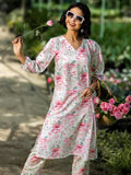 Libas Womens Printed Cotton Blend Co-Ord Set For Women White L
