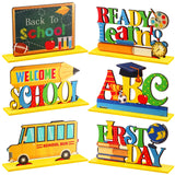 6 Pieces Back to School Party Decorations Wooden First of School Centerpieces Ready to Learn Table Toppers for School Classroom