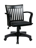 OSP Home Furnishings Deluxe Wood Banker's Desk Chair with Padded Seat, Adjustable Height and Locking Tilt, Black Finish and Blac