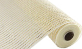 Wide Foil Deco Poly Mesh Ribbon, 10 Inches x 30 Feet (Cream, Gold Foil)