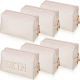 6 Pcs Preppy Patch Makeup Bag PU Leather Cosmetic Bag Waterproof Neat Travel Toiletry Pouch Portable Makeup Bag for Women Friend