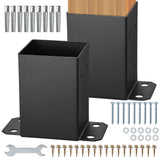 VEVOR 4x4 Post Base 2 Pcs, Inner Size 3.6x3.6 Post Base Brackets, Heavy Duty Powder-Coated Post Anchor Matte Black Wood Post Bra