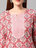 Anni Designer Women'S Cotton Blend Printed Straight Kurta With Pant (Jinki-Peach_Xl_Dark Blue_X-Large),Peach,XL,Cotton Blend,Regular,Pants