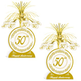 Beistle 2 Piece 13 50th Wedding Anniversary Table Decor Centerpieces For Golden Themed Celebrations, White/Gold