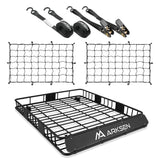 ARKSEN 64 x 50 x 6 Inch Universal Extra Wide 250LB Heavy Duty Roof Rack Cargo with 2 Nylon Cargo Nets, 2 Ratchet Straps, Car Top