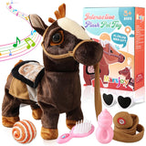Marsjoy Black Walking Pony Toy Musical Singing Dancing Plush Interactive Walk Along Toy Horse with Leash Pony Robot Stuffed Anim