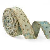 FASHEWELRY 5 Yards Gold Star Denim Cloth Ribbons 1 inch Polyester Jean Fabric Ribbon Retro Denim Blue Ribbon for Sewing Garment