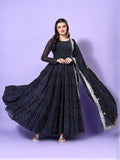 Wedani Georgette Anarkali Kurta Set For Women Black,BLACK,M,,,