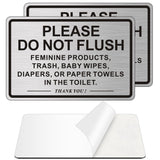 (2 PACK) Do Not Flush Sign for Bathroom, Self-adhesive Do Not Flush Anything Except Toilet Paper Sign, Aluminum Metal Signs for