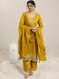 Libas Womens Embellished Silk Blend Straight Kurta With Palazzos And Dupatta Mustard M