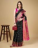 Sugathari Womens Banarasi Saree Pure Kanjivaram Silk Saree Soft New Ladies 2023 Design Wear Pattu Sarees Latest Cotton Party Sari Collections With Blouse Piece For Wedding Sadi (Sam Pari S-6 Black)
