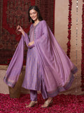 Anni Designer Women'S Rayon Blend Printed Straight Kurta With Pant & Dupatta (Toxic Purple-Vks01_L_Purple_Large),Purple,L,,,
