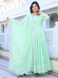 Wedani Georgette Sequins Work Anarkali Kurta Set For Women Light Green,LIGHT GREEN,XL,Georgette,Anarkali,