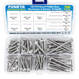 Machine Screws, 100 PCS Phillips Pan Head Electricians Screw Kit #6-32#8-32 Thread 304 Stainless Steel Screws for Electrical Wal