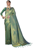 Pujia Mills womens kanjivaram pure banarasi silk saree kanchipuram saree (Green)