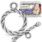 Heather's cf Toggle Jewelry Clasps - Durable Quality, Antique Twisted Silver Finish Toggle Clasps & Closures for Necklace, Brace