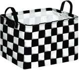 KUNRO Checkered Flag Foldable Storage Basket Boys Toys Car Organizer Bin Waterproof Baby Gifts Empty Basket for Nursery Hamper H