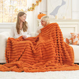Cozy Bliss Faux Fur Throw Blanket for Couch, Cozy Warm Plush Striped Blanket for Sofa Bedroom Living Room, 50 * 60 Inches Burnt