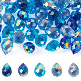 Boutigem 50Pcs Blue Faceted Teardrop Glass Beads Top Drilled Drop Spacer Glass Beads Transparent Water Drop Crystal Bead Teardro