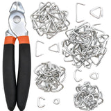 Straight Hog Ring Pliers Kit with 100 pcs Galvanized Hog Rings (3/8, 1/2, 3/4, 1)- Heavy-Duty Kit for Auto Upholstery, Fencing,