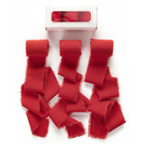 Pretty Jolly Red Chiffon Ribbon for Gift Wrapping 3 Rolls 2 Inch x 7Yd Silk Ribbons Handmade Fringe Fabric Ribbon for Flower Bou