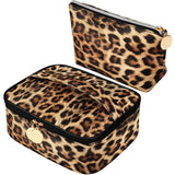 Boao 2 Pieces Cheetah Leopard Print Makeup Cosmetic Toiletry Travel Shopping Brush Portable Pouch With Zipper for Women Girls