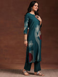 Libas Women Silk Blend Printed Kurta Set (36769Or_Teal Blue, Xs