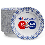 JOLLY CHEF 160 Count Paper Bowls 20 oz Soak Proof, Heavy Duty Printed Disposable Bowls Bulk for Dinner or Lunch