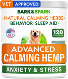 BARK&SPARK Advanced Calming Chews for Dogs - Anxiety Relief Treats - Melatonin + Hemp Oil - Separation Aid - Stress Relief Durin