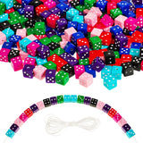 300 Pieces Dice Beads Mixed Color Dice Spacer Beads 8 mm Handmade Cube Loose Beads with Clear Elastic Thread for Bracelets Neckl