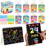LovesTown 24 Pack Rainbow Scratch Party Favors for Kids: Scratch Art Notebook Students Classroom Prizes Gifts Bulk for Girls Boy