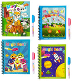 Magic Water Book, Reusable Drawing Coloring Book with Water Pen, Ocean Theme, Educational Learning Toy for Kids (Pack of 4)