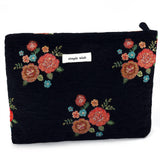 ZLFSRQ Makeup Bag Travel Cute Black Vintage Flower Floral Cosmetic Bags for Women Large Embroidery Toiletry Pouch Zipper Cosmeti