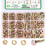 FOLIV 566Pcs Heavy Duty Bolts and Nuts Assortment Kit, Grade 8 Hex Screws Bolts Nuts Kit, 1/4-20 5/16-18 3/8-16, 15 Common Sizes