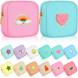 Sumind 12 Pcs Preppy Patch Cute Makeup Bag Travel Cosmetic Toiletry Chenille Skincare Bag Portable Nylon Organizer Storage Purse